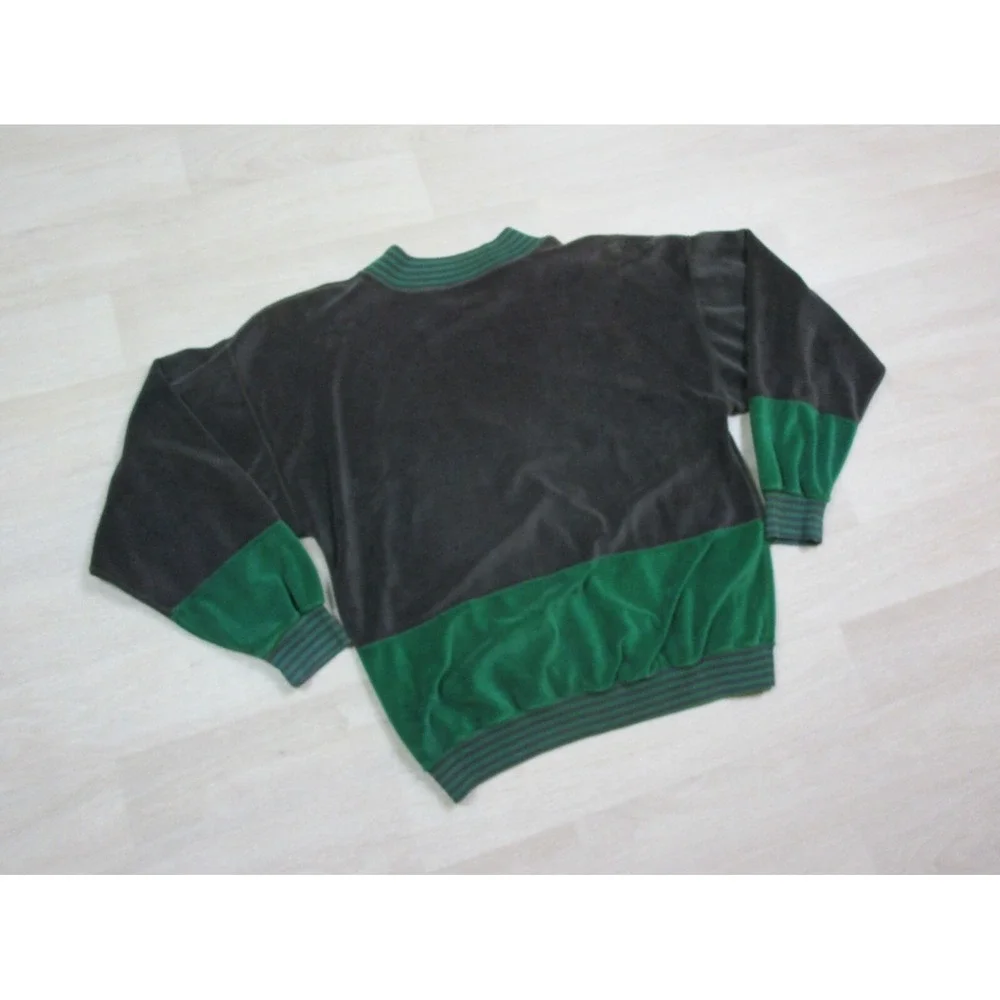 VTG VELOUR LONG SLEEVE POCKET SWEATER Green‎ Color-Block MEN'S (M) Grunge Rock